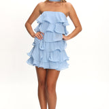 Love Note Strapless Layered Mini Dress Blue