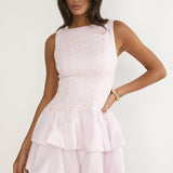 Dalisse Tiered Bubble Hem Mini Dress Lilac