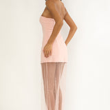 Coralie Sheer Pearl Hem Maxi Dress Peach