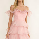 Rosira Off-Shoulder Ruffle Mini Dress Pink
