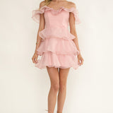 Rosira Off-Shoulder Ruffle Mini Dress Pink