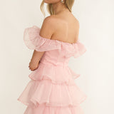 Rosira Off-Shoulder Ruffle Mini Dress Pink