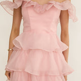 Rosira Off-Shoulder Ruffle Mini Dress Pink