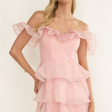 Rosira Off-Shoulder Ruffle Mini Dress Pink