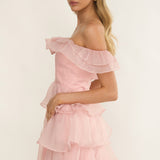 Rosira Off-Shoulder Ruffle Mini Dress Pink