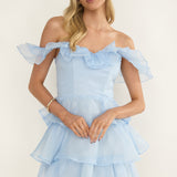 Rosira Off-Shoulder Ruffle Mini Dress Sky Blue