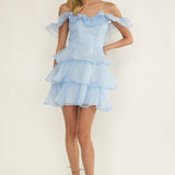 Rosira Off-Shoulder Ruffle Mini Dress Sky Blue