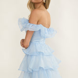 Rosira Off-Shoulder Ruffle Mini Dress Sky Blue