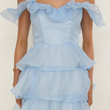 Rosira Off-Shoulder Ruffle Mini Dress Sky Blue
