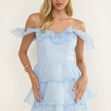 Rosira Off-Shoulder Ruffle Mini Dress Sky Blue