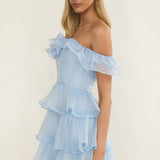 Rosira Off-Shoulder Ruffle Mini Dress Sky Blue