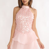Brietta Embellished Bodice Mini Dress Blush