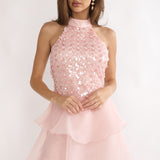 Brietta Embellished Bodice Mini Dress Blush