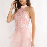 Brietta Embellished Bodice Mini Dress Blush