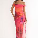 Romie Off-Shoulder Mesh Maxi Dress Print Floral
