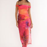 Romie Off-Shoulder Mesh Maxi Dress Print Floral