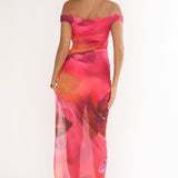 Romie Off-Shoulder Mesh Maxi Dress Print Floral