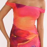 Romie Off-Shoulder Mesh Maxi Dress Print Floral