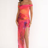 Romie Off-Shoulder Mesh Maxi Dress Print Floral