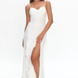 Onique Lace-Up Back Split Maxi Dress Lace White