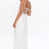 Onique Lace-Up Back Split Maxi Dress Lace White