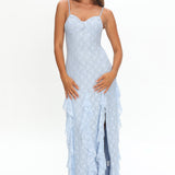 Onique Lace-Up Back Split Maxi Dress Lace Blue