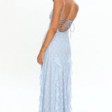 Onique Lace-Up Back Split Maxi Dress Lace Blue