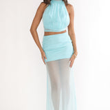 Jazmin Sheer Hem Maxi Skirt Blue