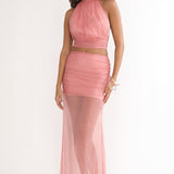 Jazmin Sheer Hem Maxi Skirt Peach
