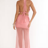 Jazmin Sheer Hem Maxi Skirt Peach