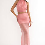 Jazmin Sheer Hem Maxi Skirt Peach