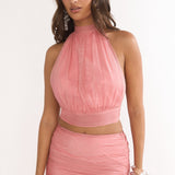 Jazmin Halterneck Crop Top Peach