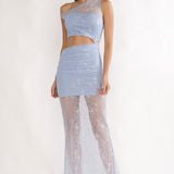 Havira Lace Overlay Cut-Out Maxi Dress Blue