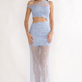Havira Lace Overlay Cut-Out Maxi Dress Blue