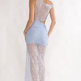 Havira Lace Overlay Cut-Out Maxi Dress Blue