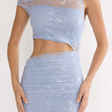 Havira Lace Overlay Cut-Out Maxi Dress Blue