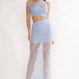 Havira Lace Overlay Cut-Out Maxi Dress Blue