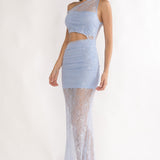 Havira Lace Overlay Cut-Out Maxi Dress Blue