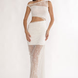 Havira Lace Overlay Cut-Out Maxi Dress White