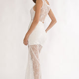 Havira Lace Overlay Cut-Out Maxi Dress White
