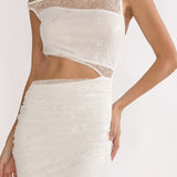 Havira Lace Overlay Cut-Out Maxi Dress White