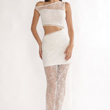 Havira Lace Overlay Cut-Out Maxi Dress White