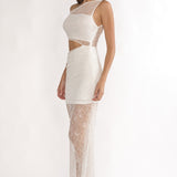 Havira Lace Overlay Cut-Out Maxi Dress White