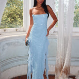 Sky's The Limit Ruffle Maxi Dress Sequin Blue