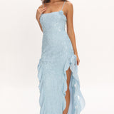 Sky's The Limit Ruffle Maxi Dress Sequin Blue