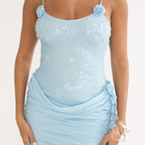 Oceanette Sequin Bodice Rosette Mini Dress Blue