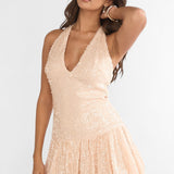 Luna Bloom Bubble Hem Mini Dress Sequin Champagne