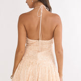 Luna Bloom Bubble Hem Mini Dress Sequin Champagne