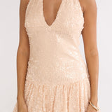 Luna Bloom Bubble Hem Mini Dress Sequin Champagne