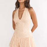 Luna Bloom Bubble Hem Mini Dress Sequin Champagne